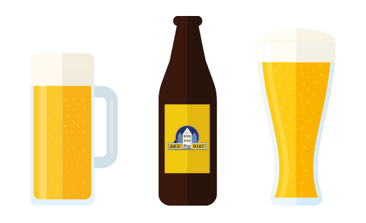 Grafiken zu einem Bierkrug, eine Bierflasche und einem Weißbierglas Grafiken zu einem Bierkrug, eine Bierflasche und einem Weißbierglas